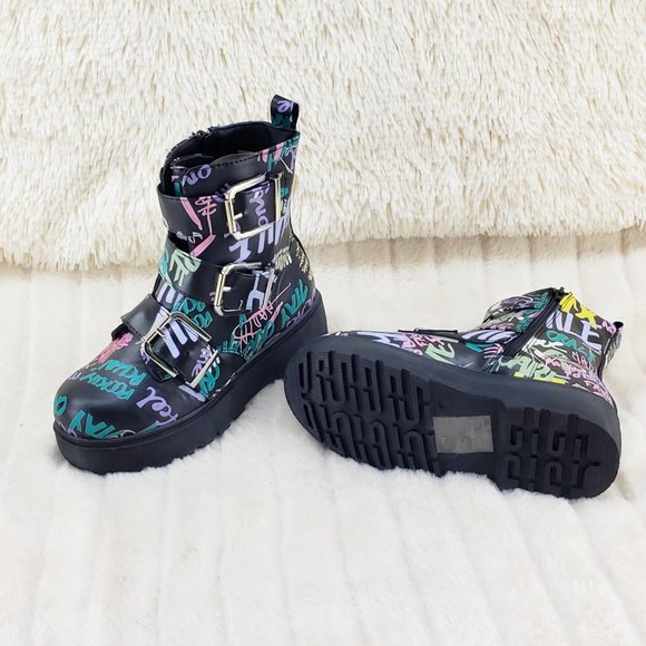 Yoki Multicolor Graffiti Ankle Boots - Picture 2 of 16